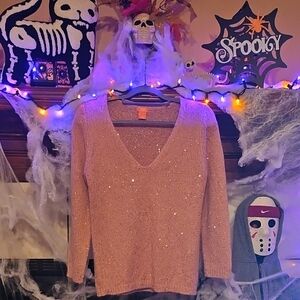 NWOT Joe Fresh Pink Sparkle V-Neck Sweater